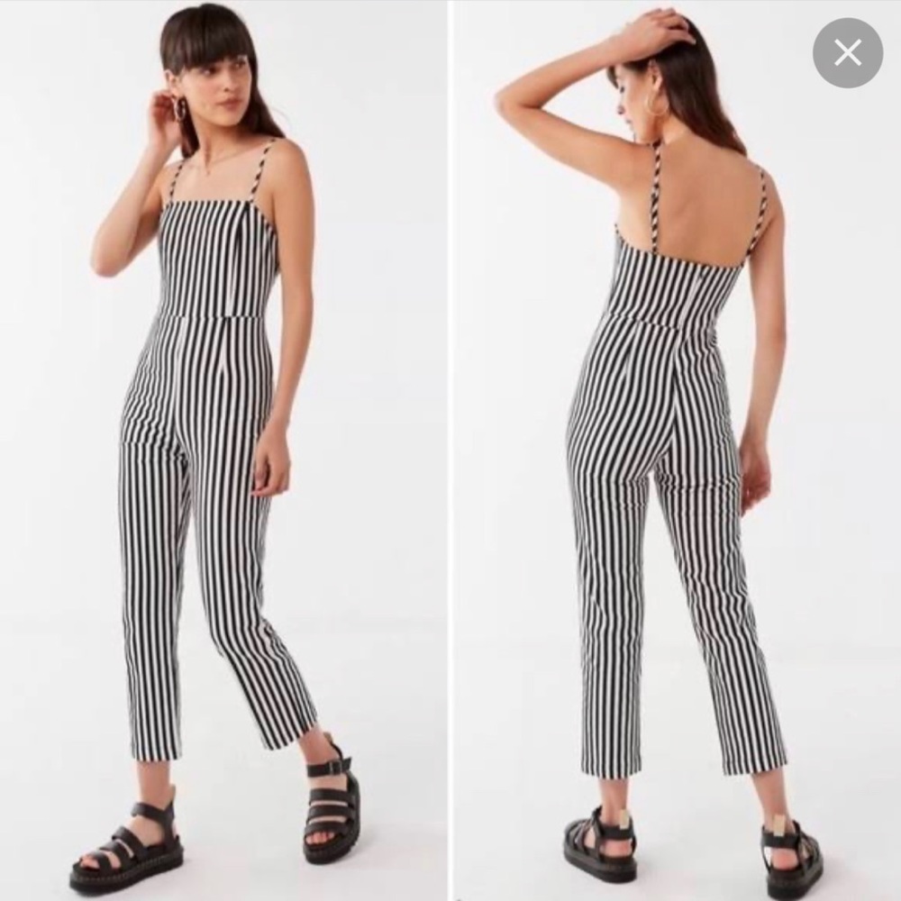 Urban Outfitters black and white striped denim jumpsuit